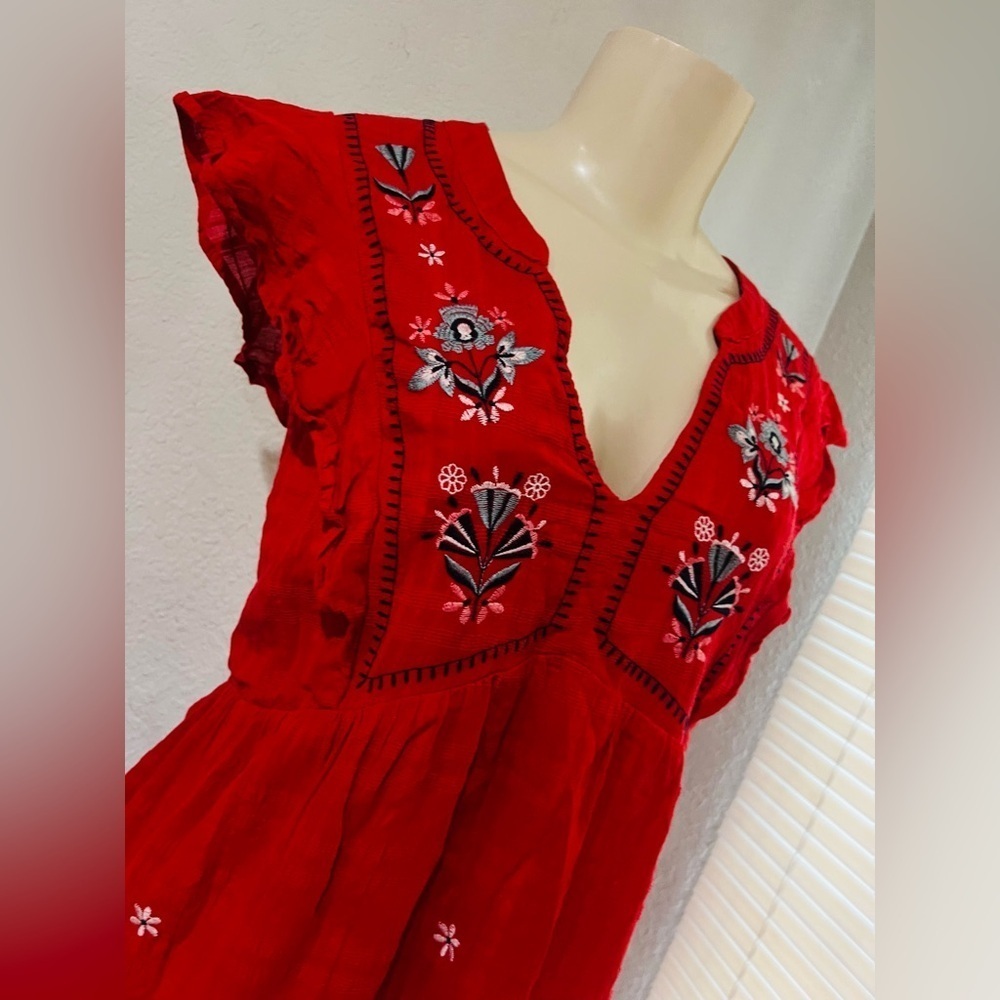 Knox Rose Women's Boho Short Sleeve V Neck Tiered Embroidered Dress Size L - Picture 5 of 16